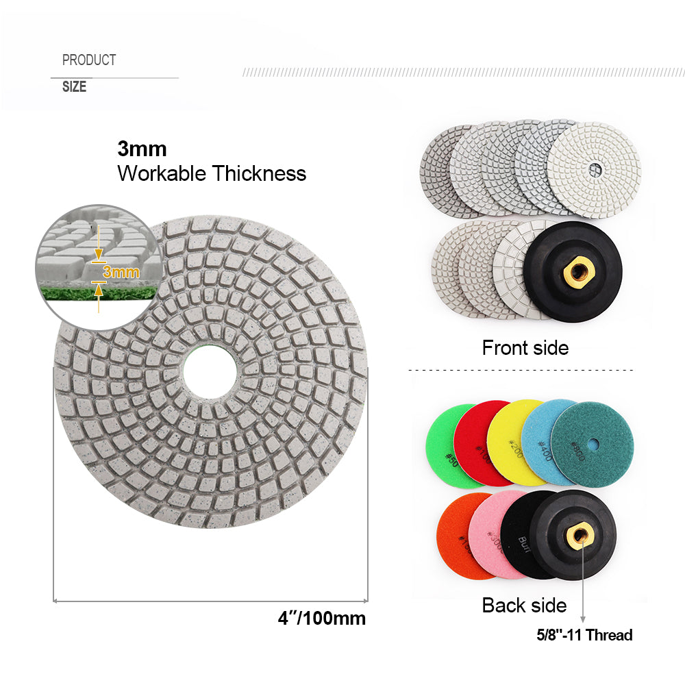 SHDIATOOL 5"Wet Diamond Polishing Pads for Marble Granite 6pcs or 7pcs - SHDIATOOL