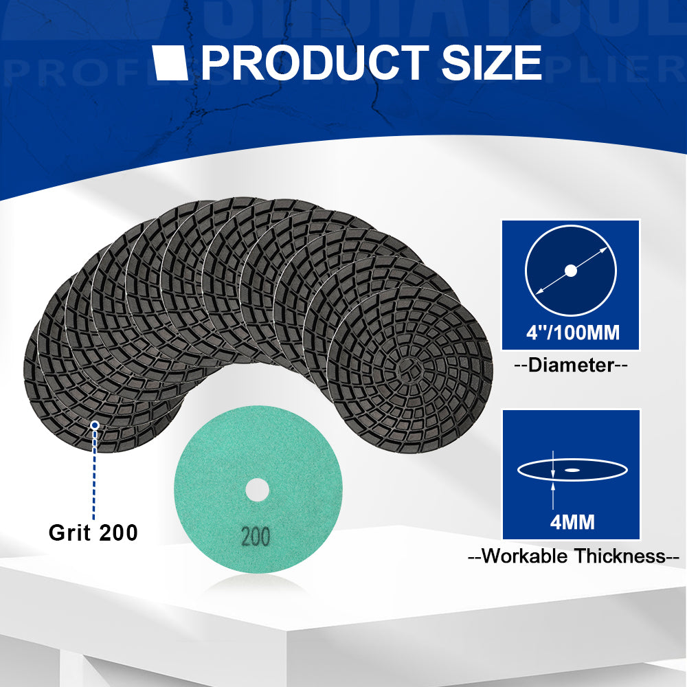 SHDIATOOL 4" Concrete Wet Diamond Polishing Pads Polishing  Concrete 9/12pcs