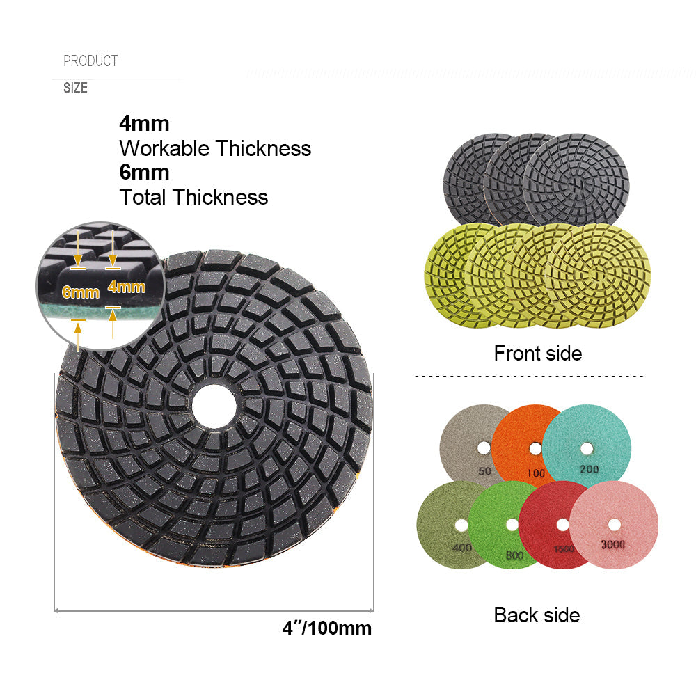 SHDIATOOL 4" Concrete Wet Diamond Polishing Pads Polishing  Concrete 9/12pcs - SHDIATOOL