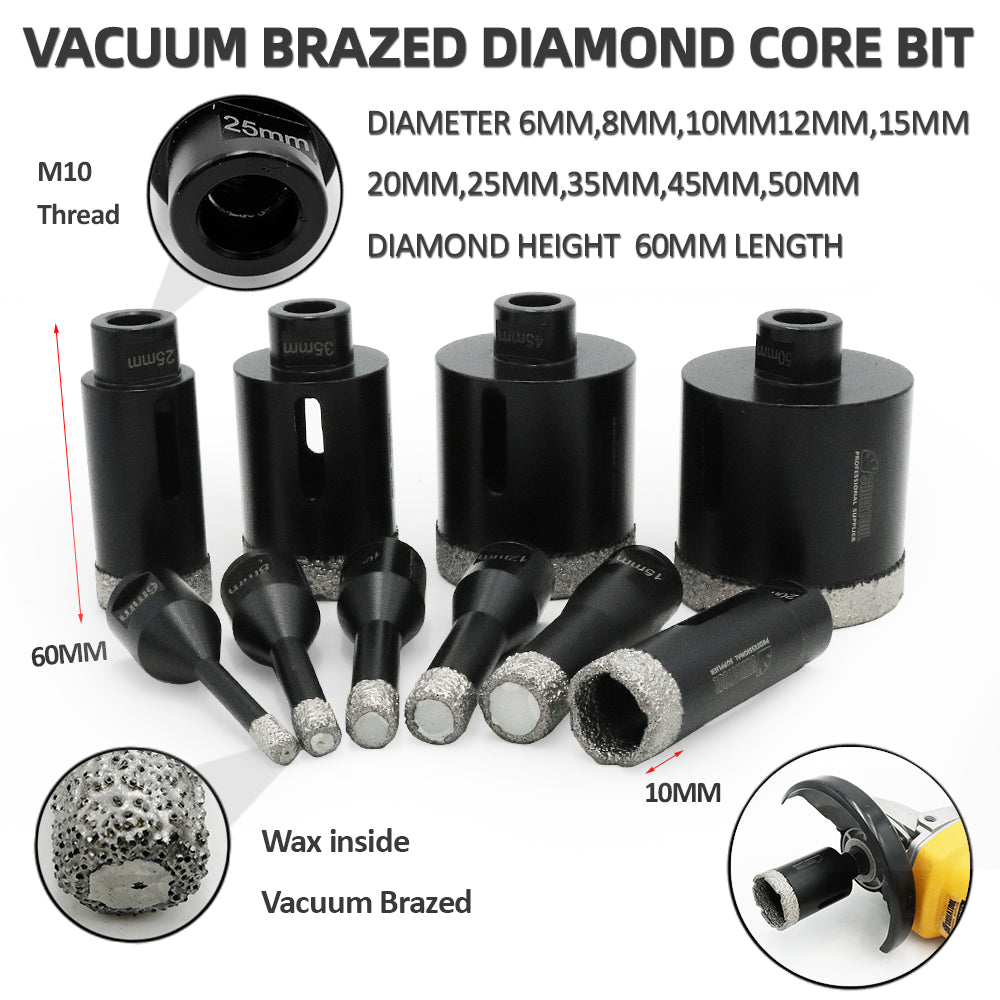 Dry Diamond Drill Bit M10 Thread for Porcelain Tile Tile Stonewares Granite 6-50mm - SHDIATOOL