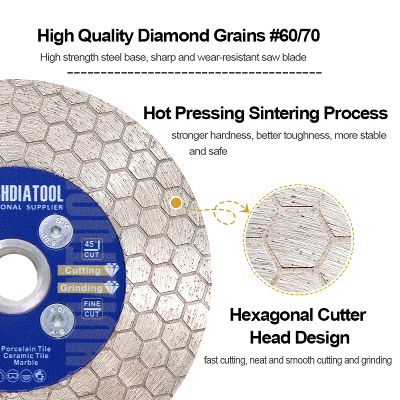 SHDIATOOL Diamond Cutting Grinding Disc 4"/4.5"/5" Hexgonal Double Sided M14 or 5/8-11 Flange Tile Ceramic Marble Saw Blade