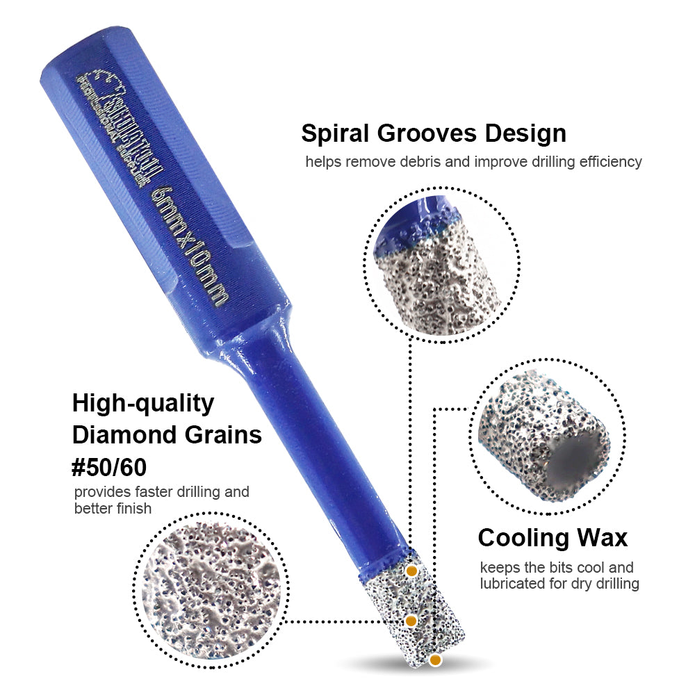 Diamond Drill Bits 4pcs/set Dia 6/6/8mm Core Bits Triangle Shank+20mm Chamfer Bit Granite Ceramic Marble Vacuum Brazed Hole Saw