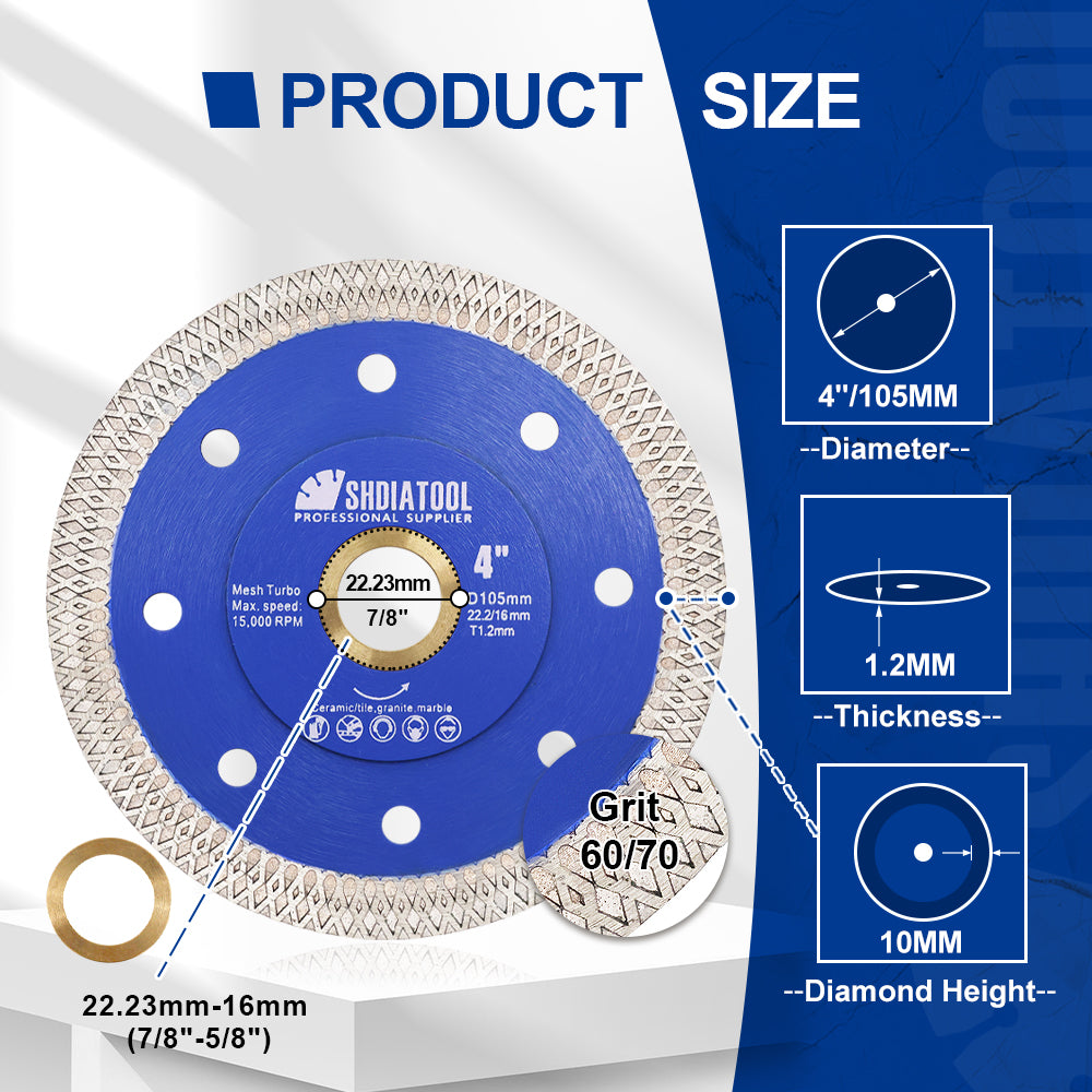 4"-14" X Mesh Turbo Diamond Blade Cutting for Tile Ceramic Porcelain Marble - SHDIATOOL
