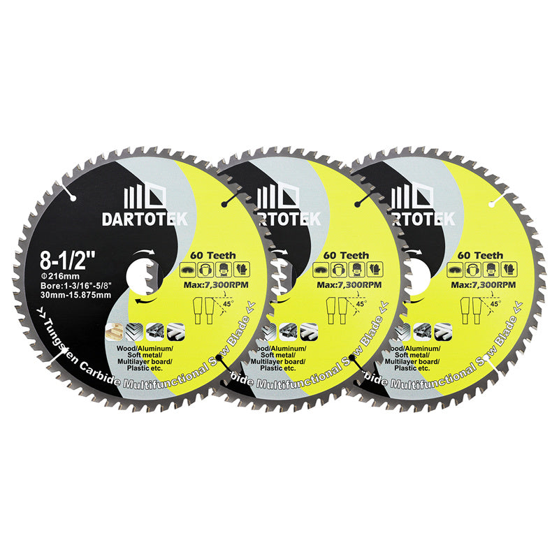DARTOTEK 1/2/3Pcs Dia 85/165/216mm TCT Hard alloy Cutting Disc Circular Saw Blade For Cutting Wood Aluminium Copper Metal Disc Cutter
