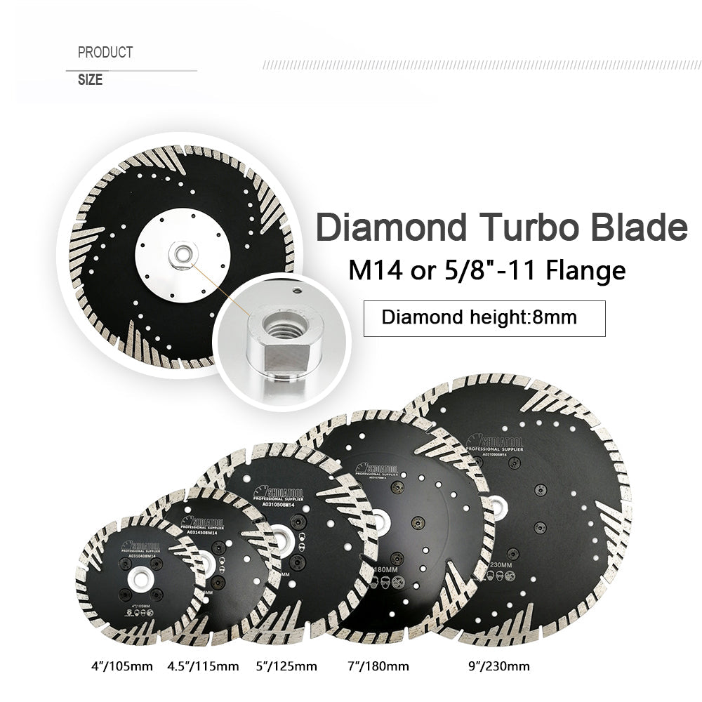 Turbo Diamond Saw Blade Cutting Concrete Brick Tile Granite 5/8-11 Flange - SHDIATOOL