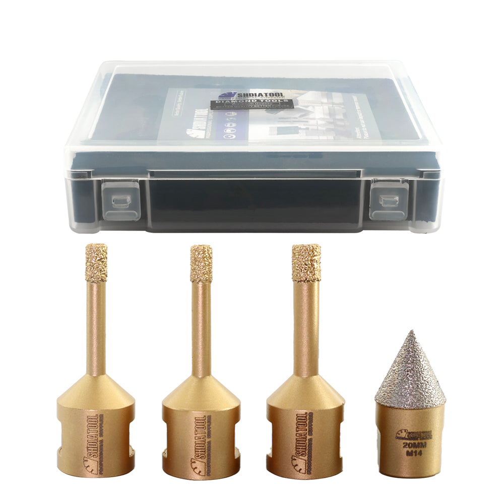 SHDIATOOL Diamond Drill Bits 1set/4pcs Porcelain Tile Marble Ceramic M14 Thread - SHDIATOOL