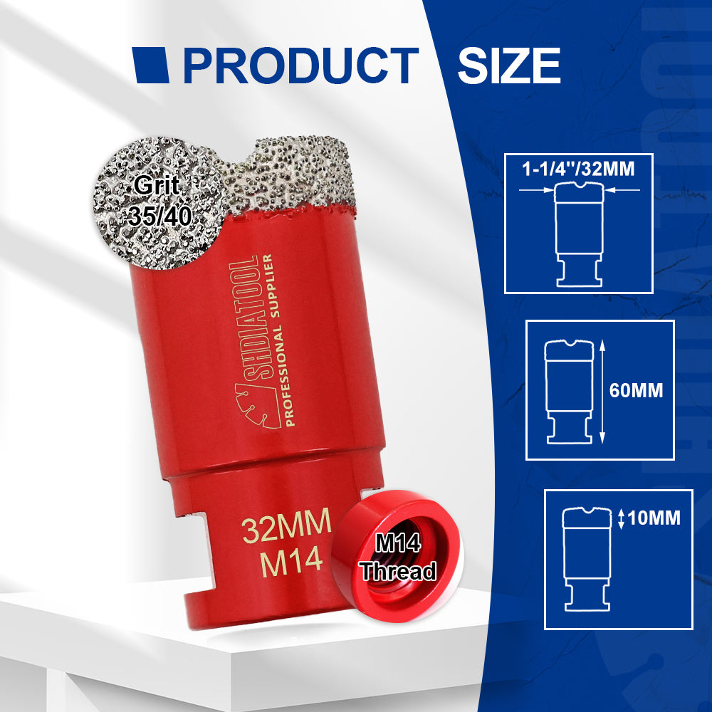 SHDIATOOL Diamond Core Drill Bit with M14 Thread for Porcelain Marble Hole Saw