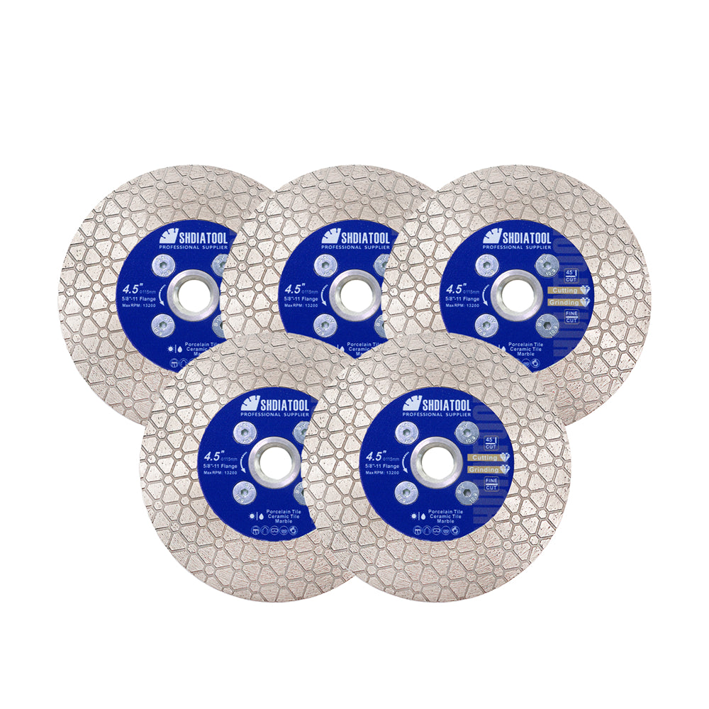 Diamond Cutting Grinding Disc Triangle 5pcs 4.5"/5" Tile Marble Stone M14 or 5/8-11 Flange