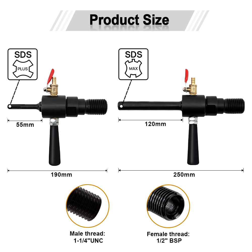 SHDIATOOL Adapter 1-1/4-7 UNC to SDS MAX or PLUS Connecting Water Pipe