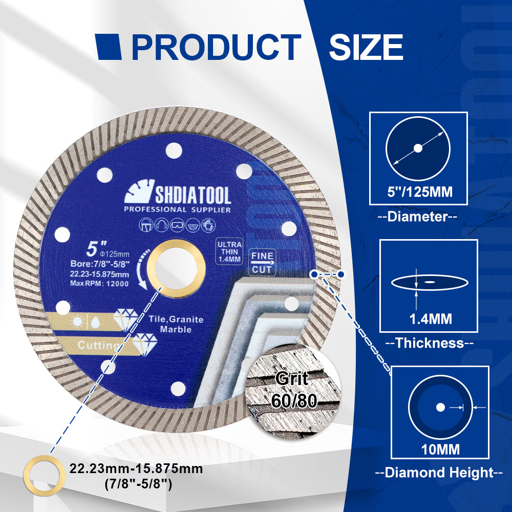 SHDIATOOL 4/4.5/5inch Superthin Diamond Turbo Saw Blade Ceramic Tile Cutting Disc Marble Circular Saw Cutter Dia 100-125mm