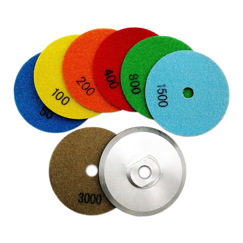 4inch Dry Diamond Polishing Pad for Granite 8pcs/set Mixed Grits Plus a Base Backer - SHDIATOOL