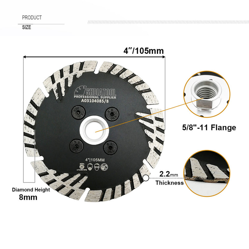 Turbo Saw Blade With Slant Protection Teeth 5pcs 4/4.5/5" Concrete Granite 5/8-11 or M14 Flange