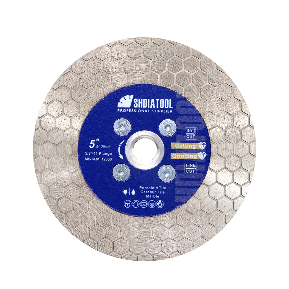 Saw Blade 4.5/5"Cutting Grinding Ceramic Marble Hexgonal Double Sided 5/8"-11 Flange - SHDIATOOL