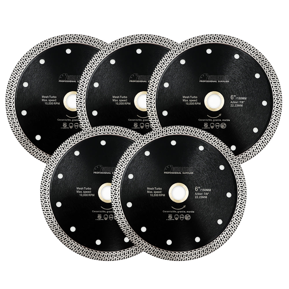SHDIATOOL Diamond Cutting Disc Mesh Turbo Dry or Wet Cutting for Granite Marble Tile Ceramic Diameter 6" 150mm 1pc/2pcs/5pcs - SHDIATOOL