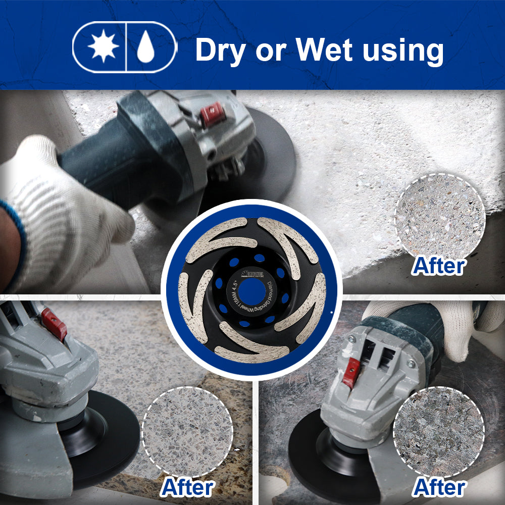 SHDIATOOL 4.5" Turbo Row Diamond Grinding Cup Wheel Hard for Concrete Granite Marble with 7/8 Inch Arbor