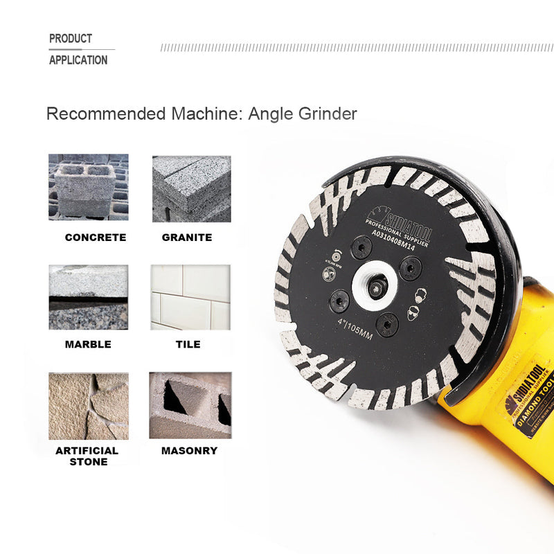 Turbo Saw Blade With Slant Protection Teeth 5pcs 4/4.5/5" Concrete Granite 5/8-11 or M14 Flange