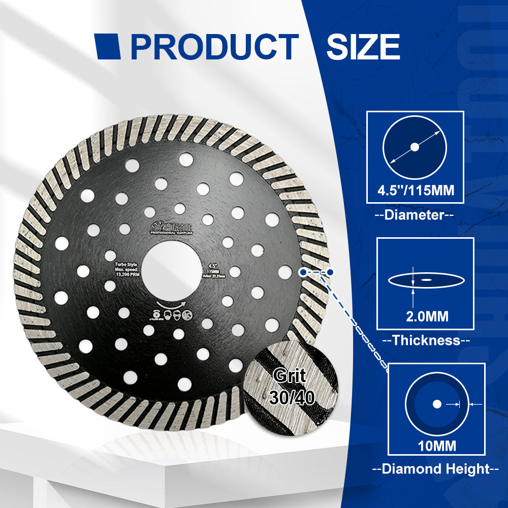 SHDIATOOL 4.5-9inch Turbo Diamond Saw Blade for Cutting Tile Granite Marble Concrete