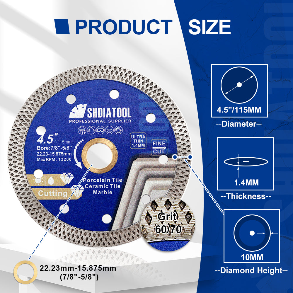 SHDIATOOL Mesh Turbo Saw Blade 1pc 4.5/5inchs Procelain Ceramic Granite US Warehouse
