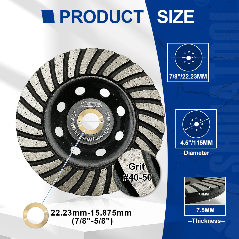 Shdiatool Turbo Row Diamond Grinding Cup Wheel for Concrete Granite Masonry Brick 4"/4.5"/5"/7"