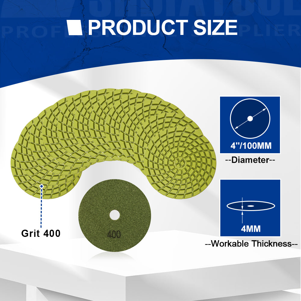 SHDIATOOL 4" Concrete Wet Diamond Polishing Pads Polishing  Concrete 9/12pcs