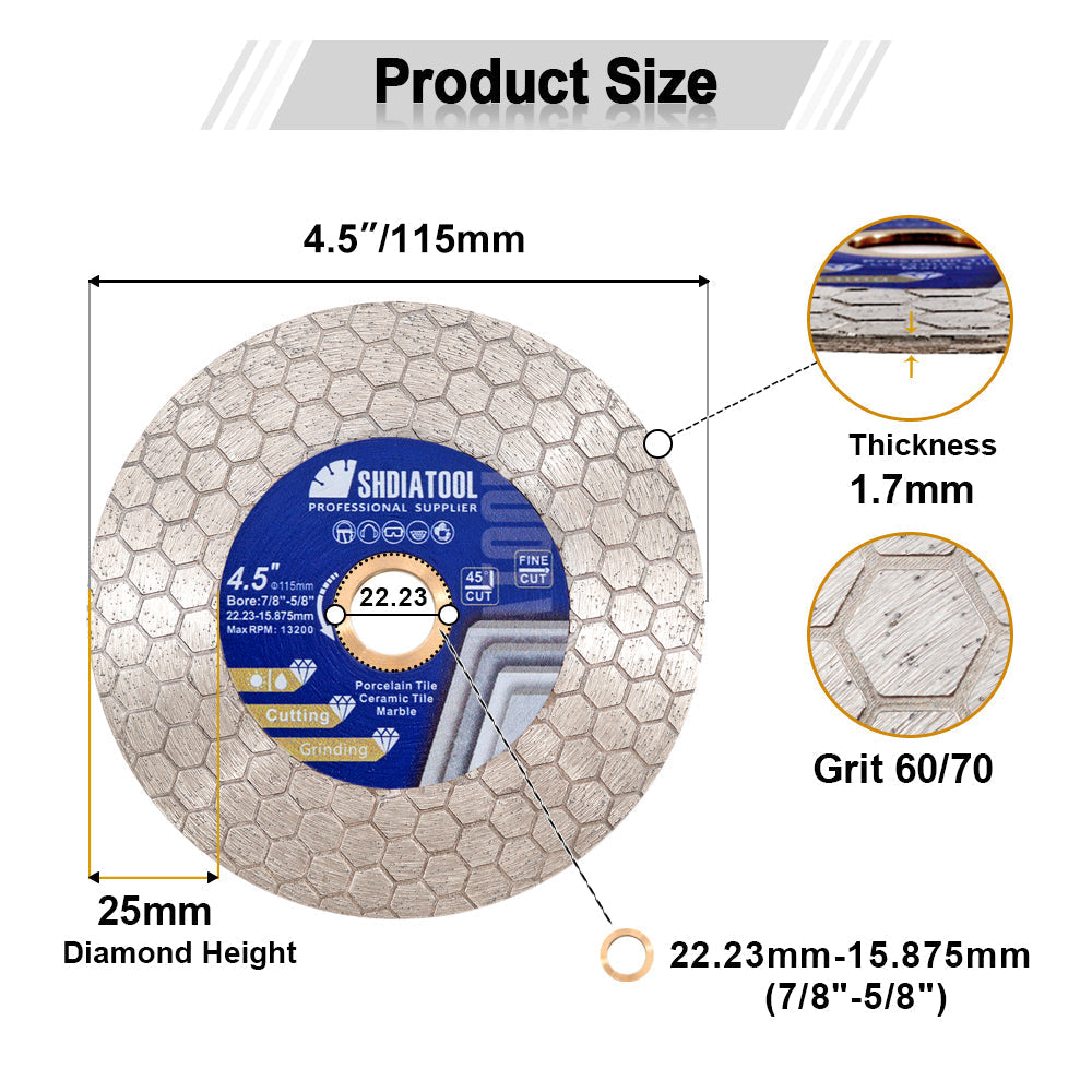 SHDIATOOL Saw Blade 5pcs 4/4.5/5 Inchs Cutting Grinding Ceramic Granite Marble