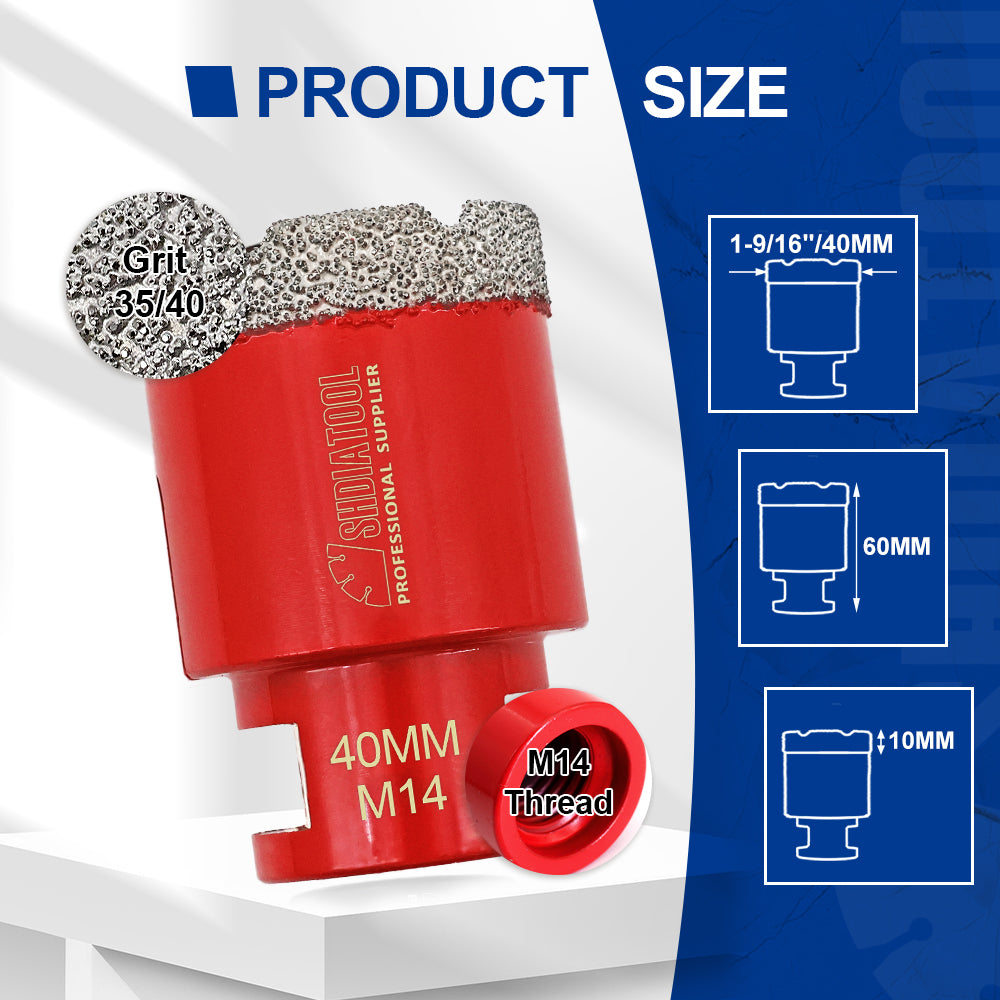 SHDIATOOL Diamond Core Drill Bit with M14 Thread for Porcelain Marble Hole Saw