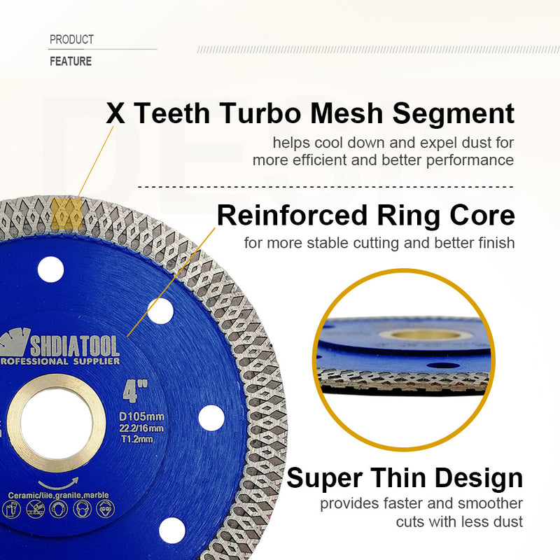 X Mesh Turbo Diamond Saw Blade 4"/4.5"/5" Cutting Ceramic Porcelain Marble