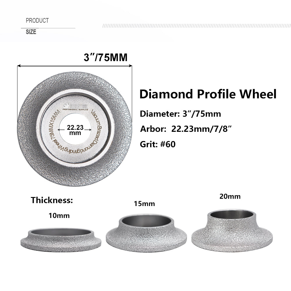 3"/75mm Diamond Grinding Wheel Demi-bullnose Edge Profile Quartz Ceramics 1pc - SHDIATOOL