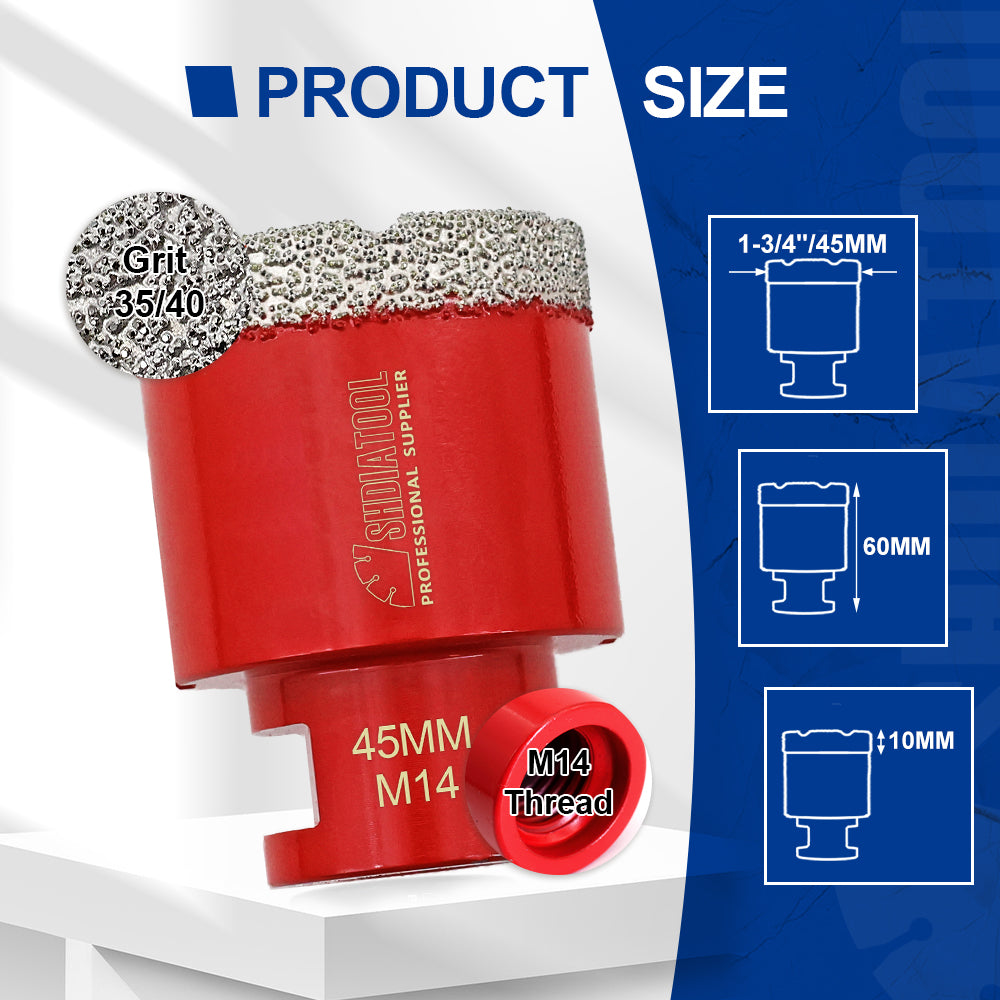 SHDIATOOL Diamond Core Drill Bit with M14 Thread for Porcelain Marble Hole Saw