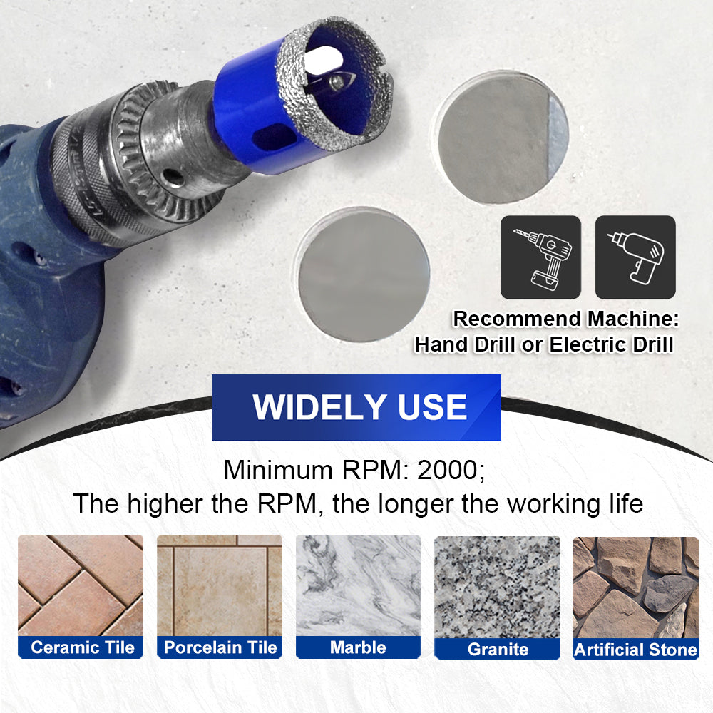Shdiatool 1/2/3pcs 20-68mm Vacuum Brazed Triangle Shank Drill Bit with Postion Drill Bit for Ceramic Tile Marble Granite