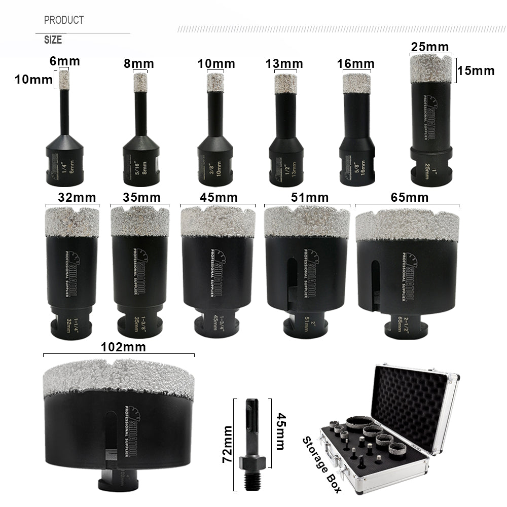 Diamond Core Drill Bits 5/8-11 Thread for Tile Procelain Ceramic Granite 13pcs/Box - SHDIATOOL