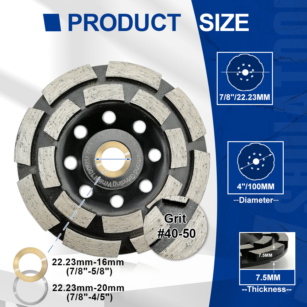 SHDIATOOL Double Row Diamond Grinding Cup Wheel for Concrete Granite Marble Masonry Brick Fits 7/8 Inch Arbor Diameter 4" 4.5" 5" 7"
