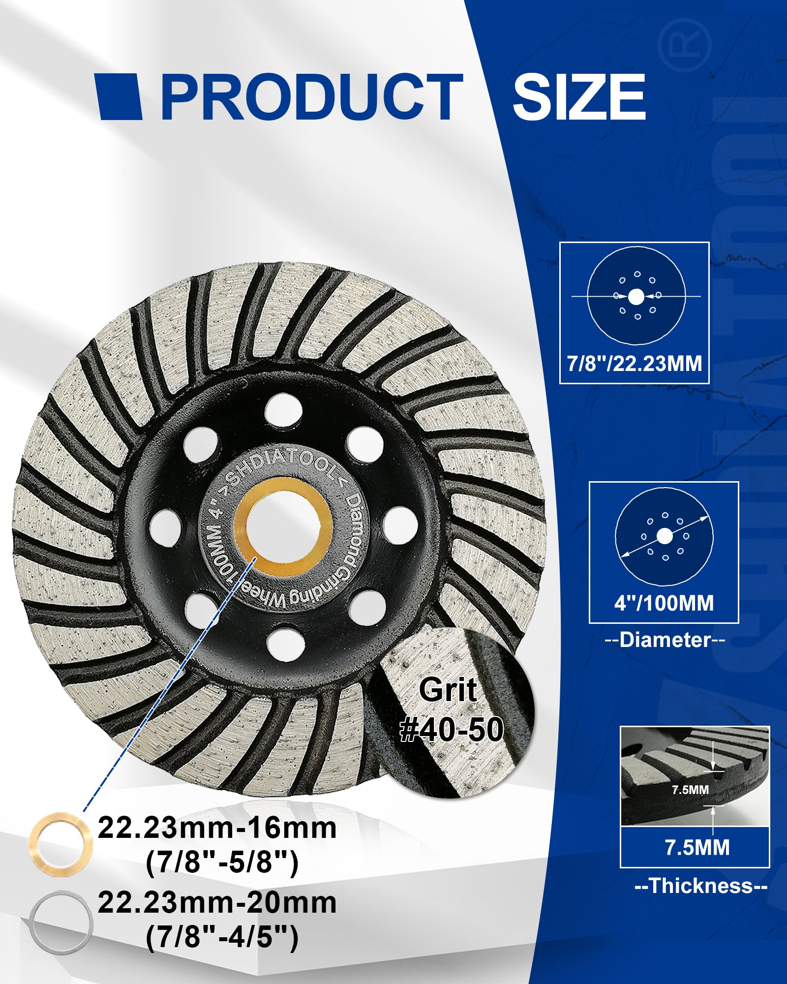 Shdiatool Turbo Row Diamond Grinding Cup Wheel for Concrete Granite Masonry Brick 4"/4.5"/5"/7"