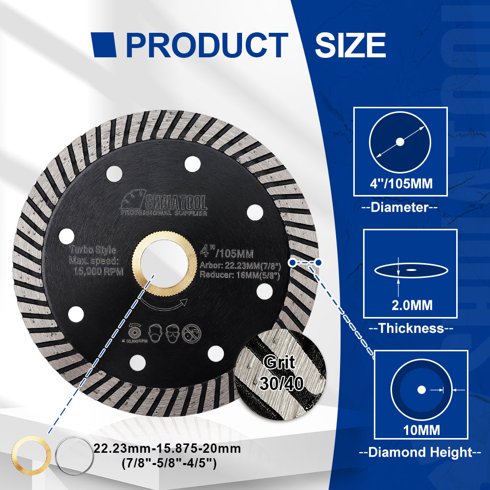 SHDIATOOL 4.5-9inch Turbo Diamond Saw Blade for Cutting Tile Granite Marble Concrete