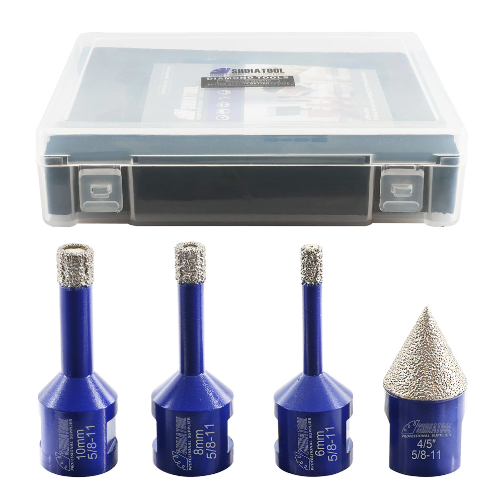 SHDIATOOL Diamond Drill Bit 4pcs/set for Porcelain Granite Marble 5/8-11 Hole Saw