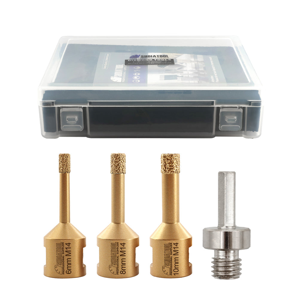 Diamond Drill Bits 4pcs/set 6/8/10mm Core Bit+Adapter Granite Ceramic M14 Thread - SHDIATOOL