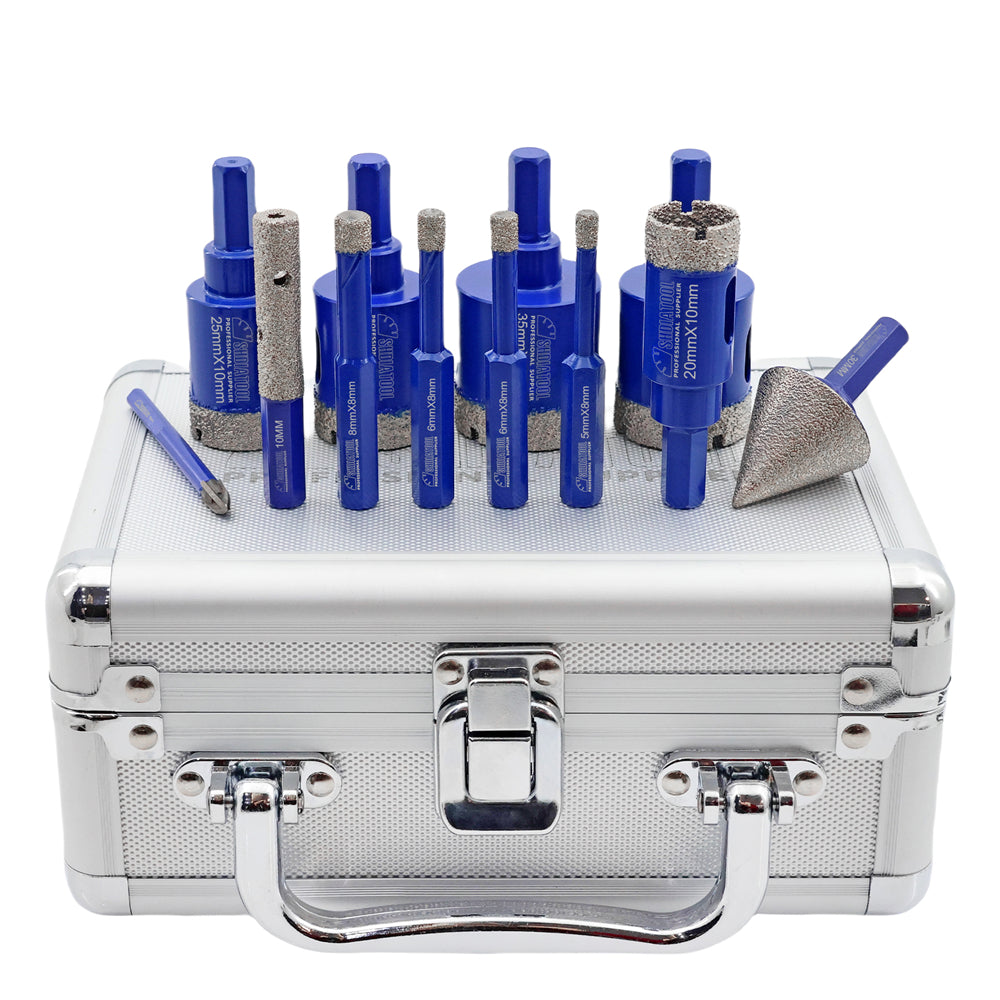 Shdiatool 10/12/13PCS Diamond Hole Saw Drill Bits Kit Hexagon Shank  for Granite Tile Marble