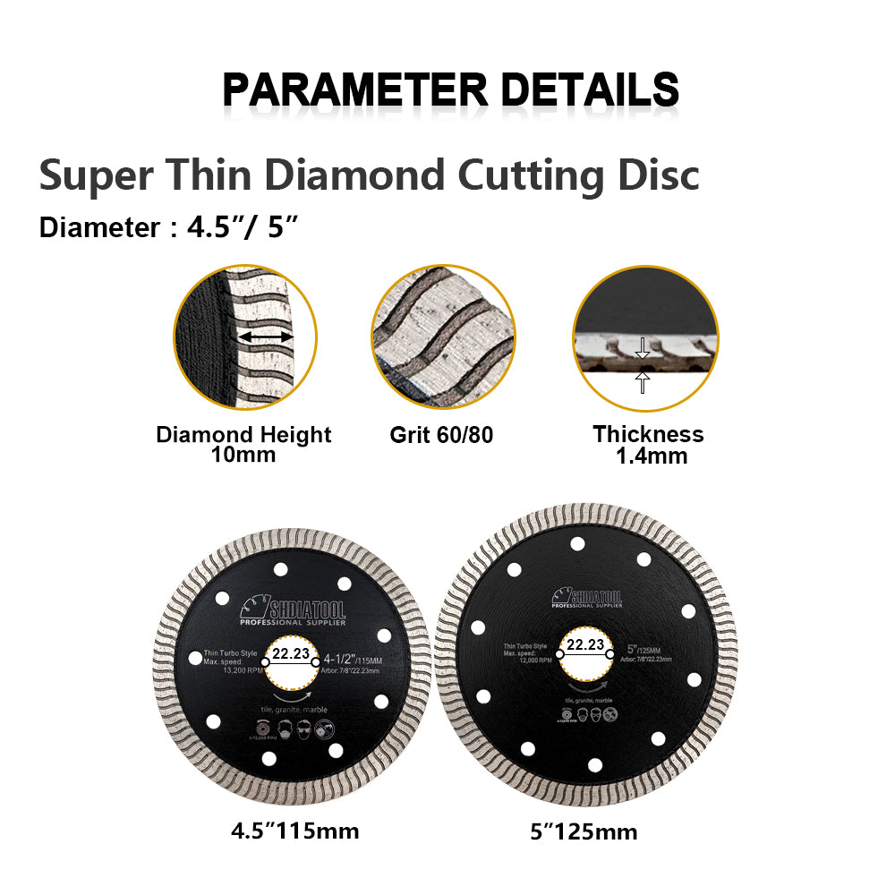 Turbo Saw Blade 5pcs 4.5" 5" Ceramic Marble Tile Granite Superthin Cutting Disc