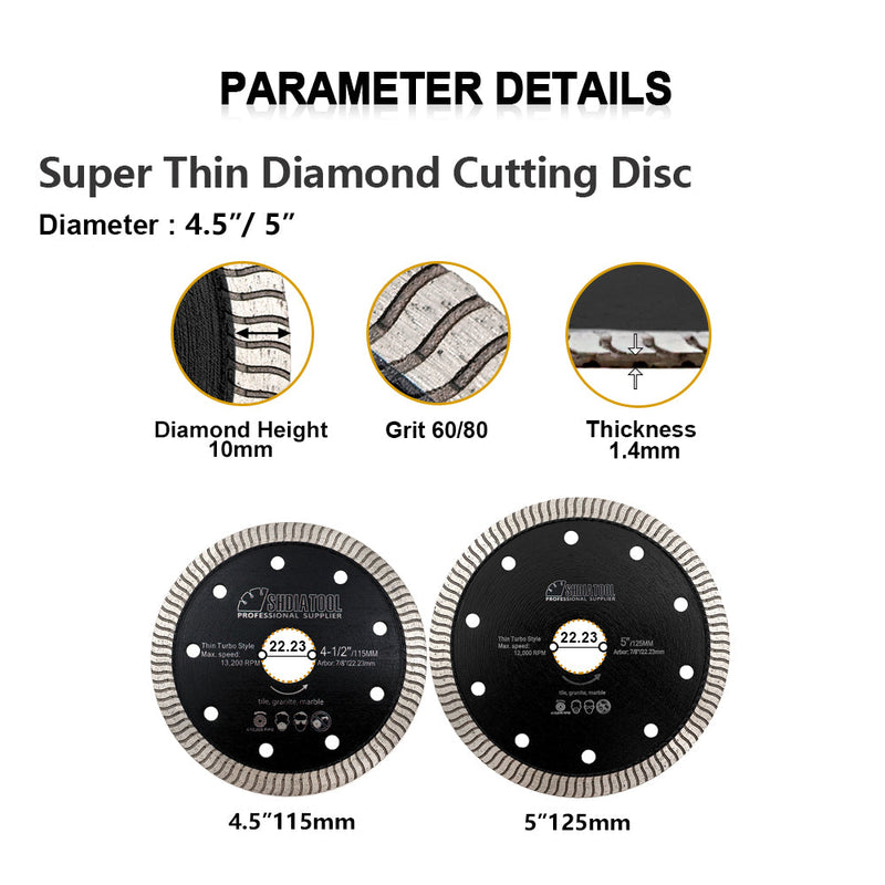 SHDIATOOL Superthin Diamond Saw Blades 4.5" 5"Ceramic Marble Granite