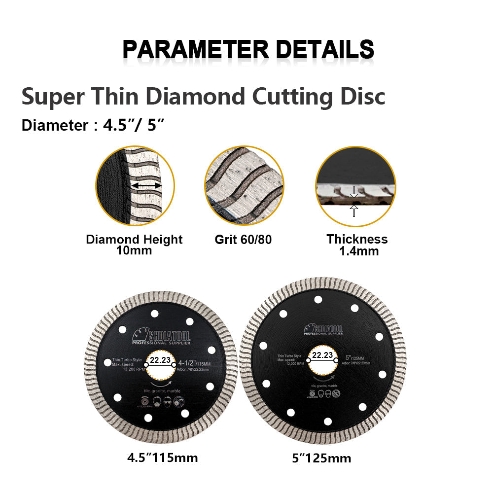 Turbo Saw Blade 5pcs 4.5" 5" Ceramic Marble Tile Granite Superthin Cutting Disc