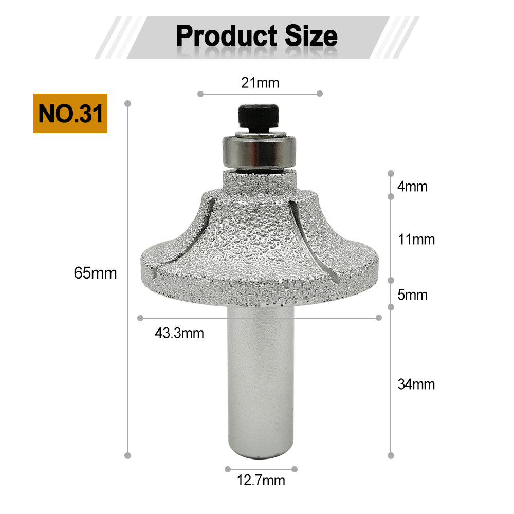 Diamond Router Bits with 1/2" Shank for Granite Marble 31 sizes 2pcs - SHDIATOOL