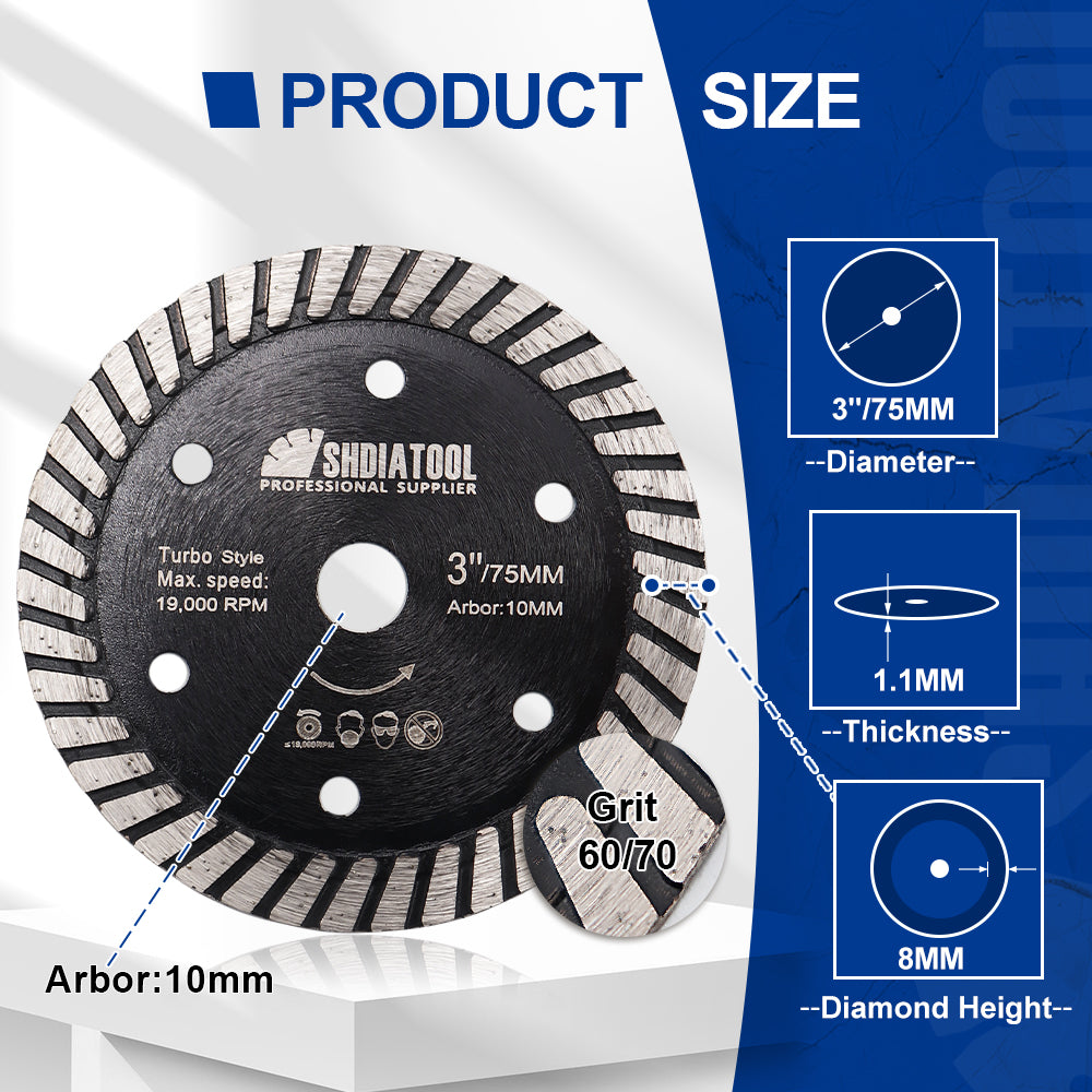 SHDIATOOL 2/10pcs 3inch Diamond Turbo Saw Blade Cutting Disc for Ceramics Tiles