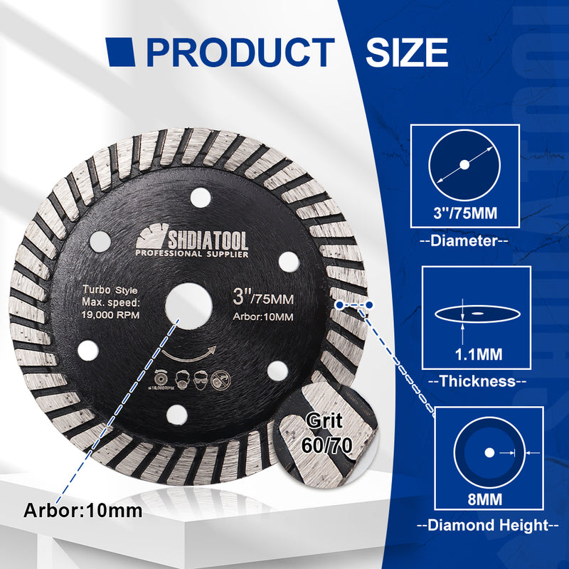 SHDIATOOL 2/10pcs 3inch Diamond Turbo Saw Blade Cutting Disc for Ceramics Tiles