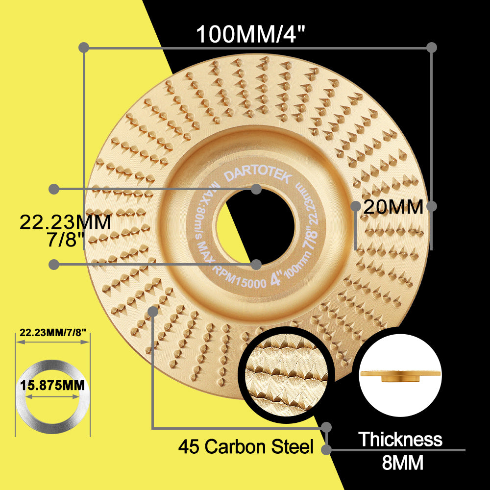 DARTOTEK 1pc 75/100/125mm  Wood Grinding Wheel Cup Wheel Milling Disc Plate Carving Profile Plain Bevel Camber Bowl Abrasive Tool Trimming