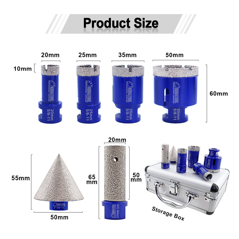 1set/6pcs Diamond Drill Core Bits Granite Marble Ceramic M14 Thread Hole Saw - SHDIATOOL