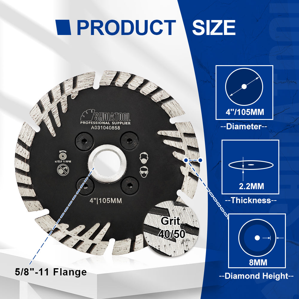 Turbo Saw Blade With Slant Protection Teeth 5pcs 4/4.5/5" Concrete Granite 5/8-11 or M14 Flange