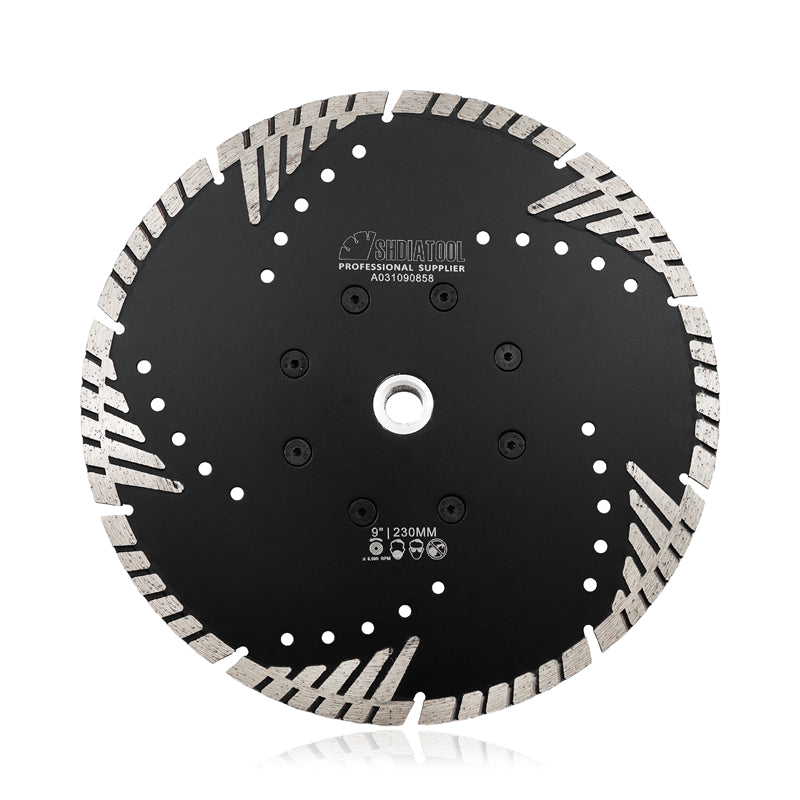 Turbo Blade with Slant Protection Teeth Cutting Granite Marble Concrete 9" 5/8-11 Flange