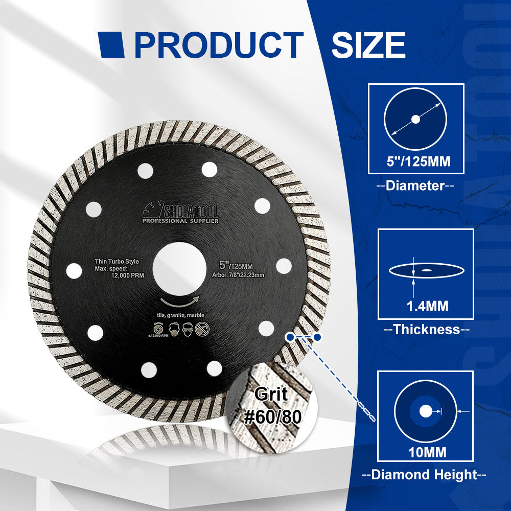 SHDIATOOL 1/5pcs Turbo Diamond Saw Blade 4" 4.5" 5‘’ Ceramic Tile Granite Marble US Warehouse