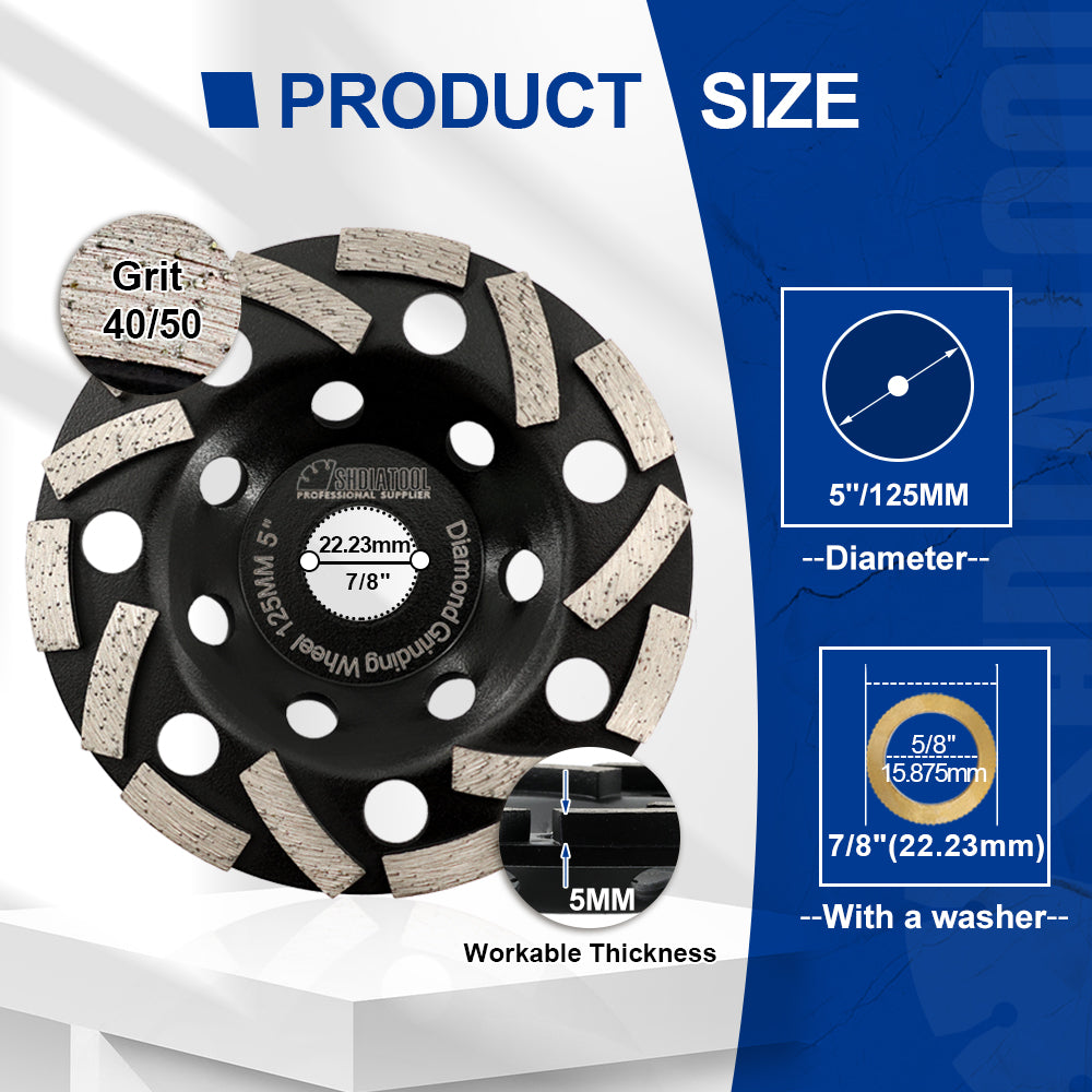 SHDIATOOL Diamond Grinding Cup Wheel 4.5/5" Concrete Masonry Marble Granite