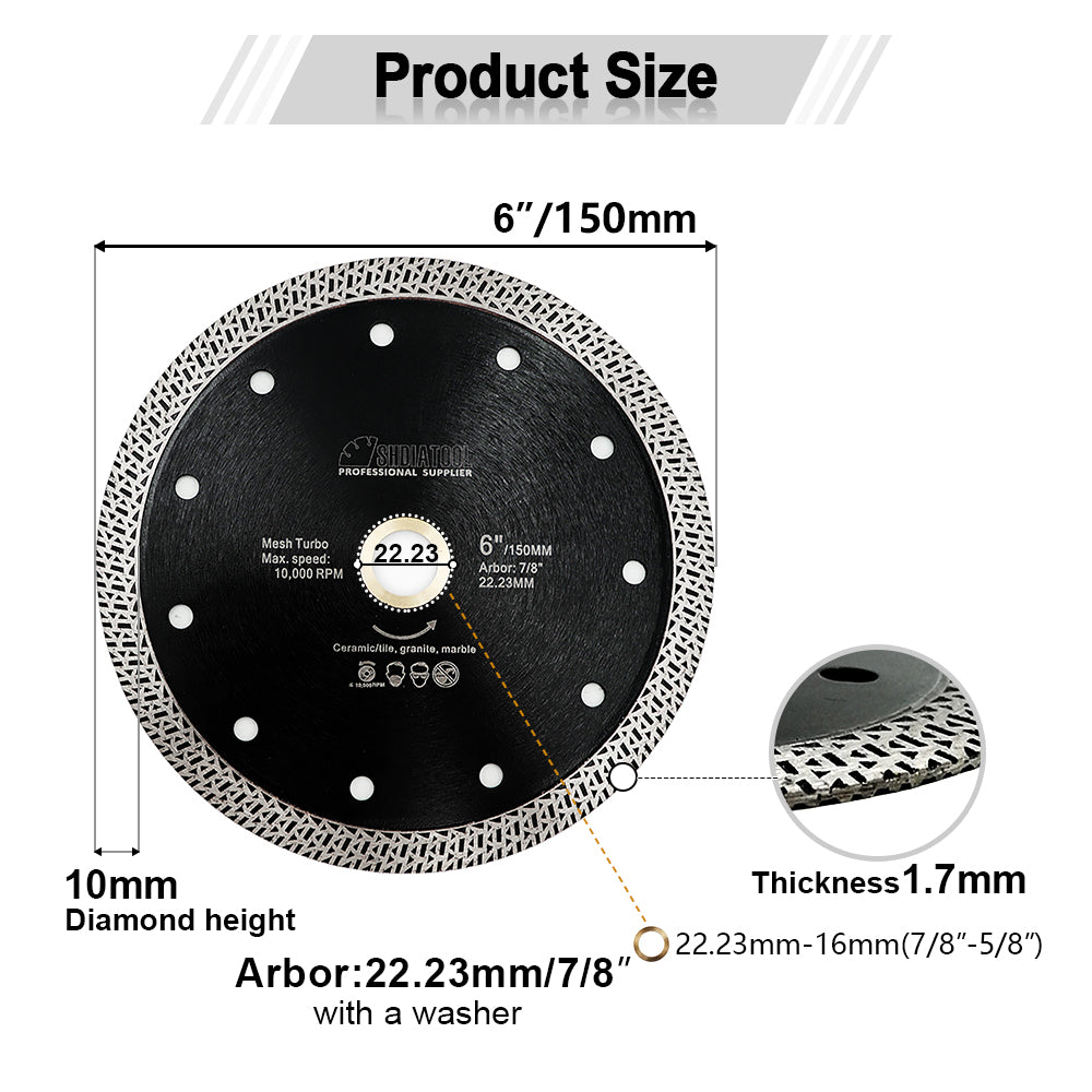 6" SHDIATOOL Mesh Turbo Diamond Cutting Disc for Granite Marble Tile Ceramic - SHDIATOOL